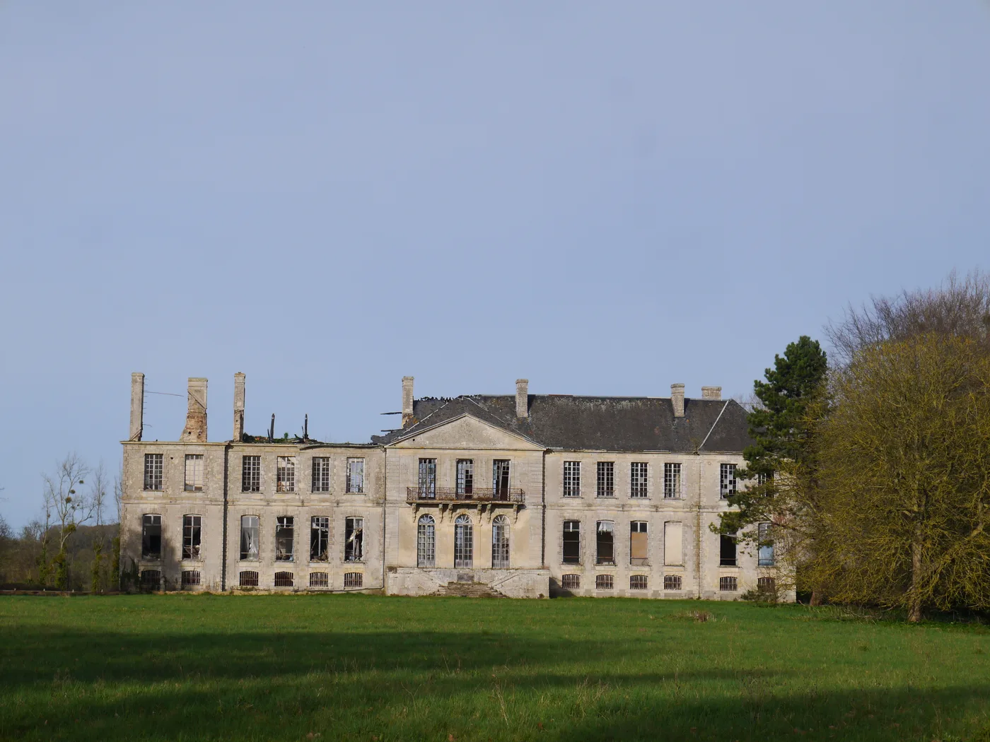 The abandoned Château de Magny-en-Bessin in the Calvados, with a deteriorated facade