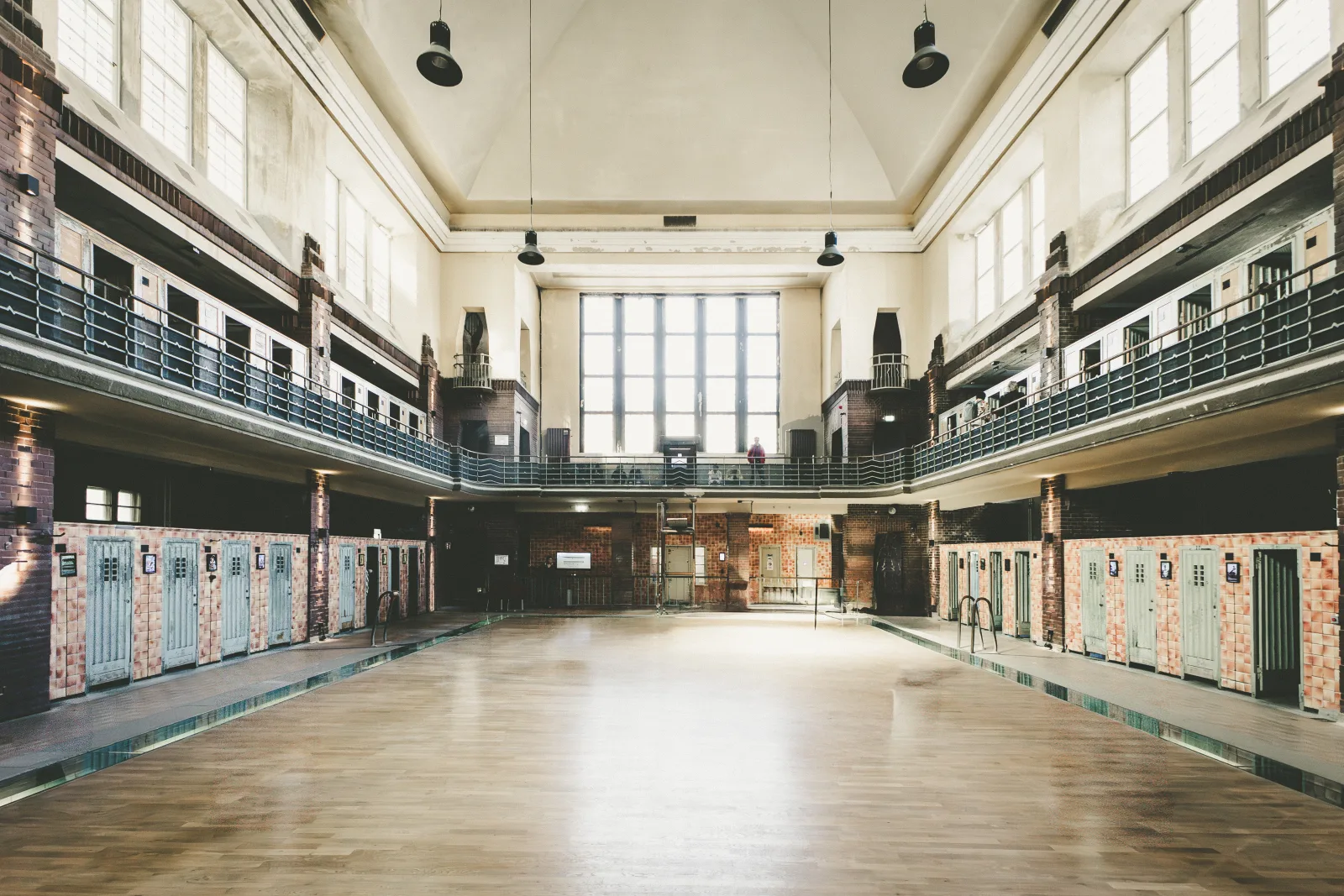 The empty swimming hall of the abandoned Stadtbad Lichtenberg, also called Hubertusbad, in Berlin