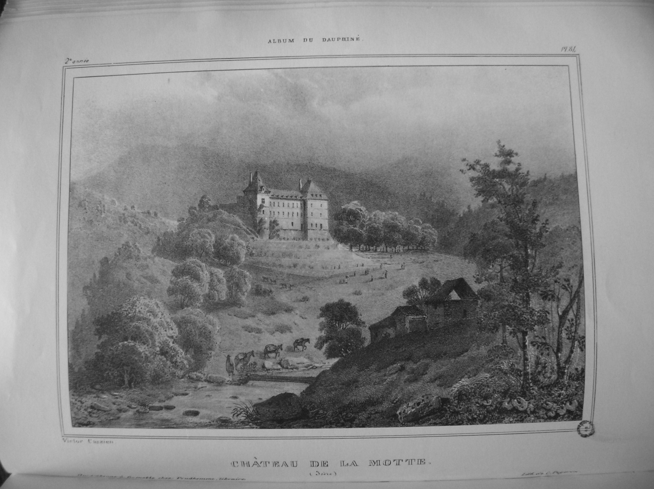 Old drawing of the Chateau de la Motte-les-Bains in Isere, by Victor Cassien