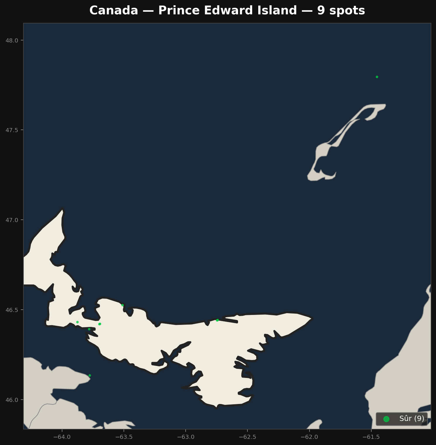 Mappa Urbex Prince Edward Island